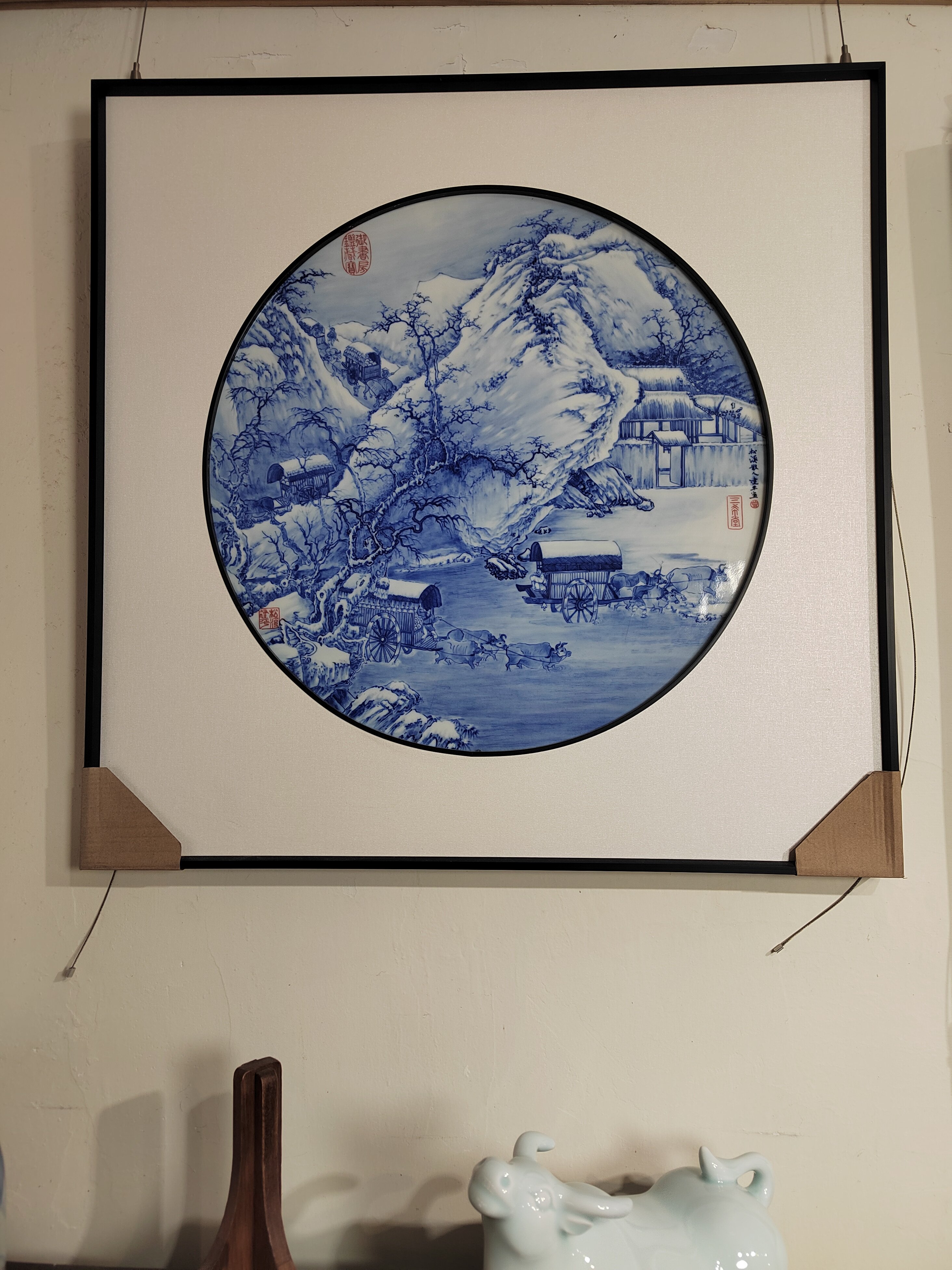 手绘青花瓷板画名家手工绘画摆设瓷画居家办公挂画送人礼品瓷器画