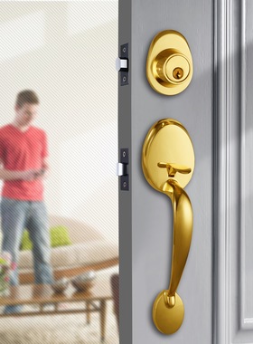 美标门锁别墅大门锁欧式入户对开门单拉锌合金大门锁通用型大拉手