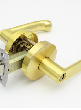 三杆式卫生间门锁执手锁室内浴室 金色把手锁 洗手间厕所无钥匙锁