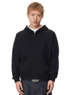 EK/EVILKNIGHT 早春经典黑基础拼接条纹连帽拉链卫衣外套