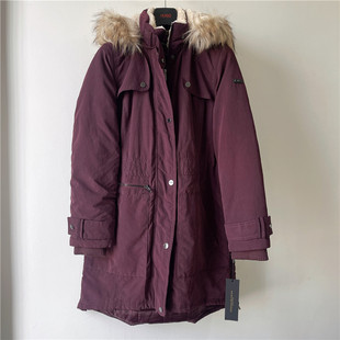 DKNY/唐可娜儿女款冬季拆毛领收腰酒红色显瘦中长款韩版棉服棉衣