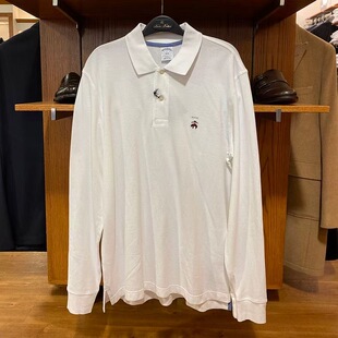 L码Brooks Brothers布克兄弟男士网格棉修身翻领长袖T恤polo衫