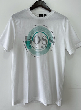 S码Hugo Boss男士经典系列白色短袖棉大logo环保再生都市百搭T恤
