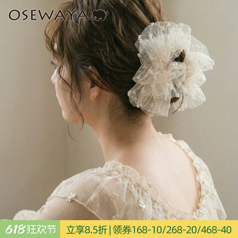OSEWAYA抓夹日系甜美网纱发夹轻奢设计感简约鲨鱼夹温柔优雅发饰