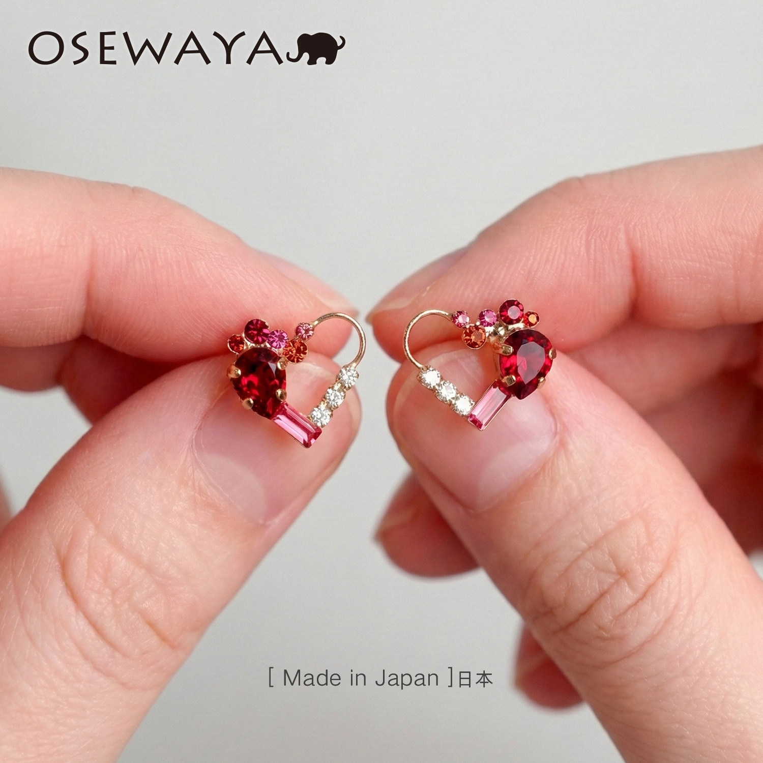 OSEWAYA耳钉日系小众爱心水晶玻璃耳环女心形设计耳坠轻奢高级感