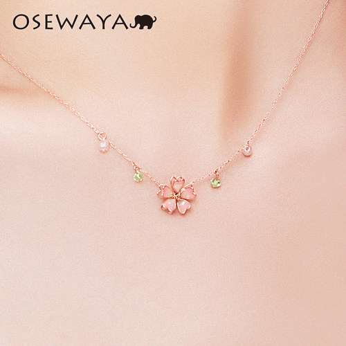 OSEWAYA和风樱花串珠锁骨链少女