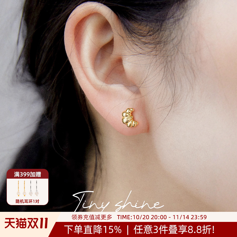 OSEWAYA日系牛角包耳钉S925银