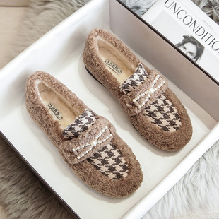 2025新款玛丽珍懒人鞋可爱珍珠豆豆鞋女冬外穿加绒棉鞋百搭毛毛鞋