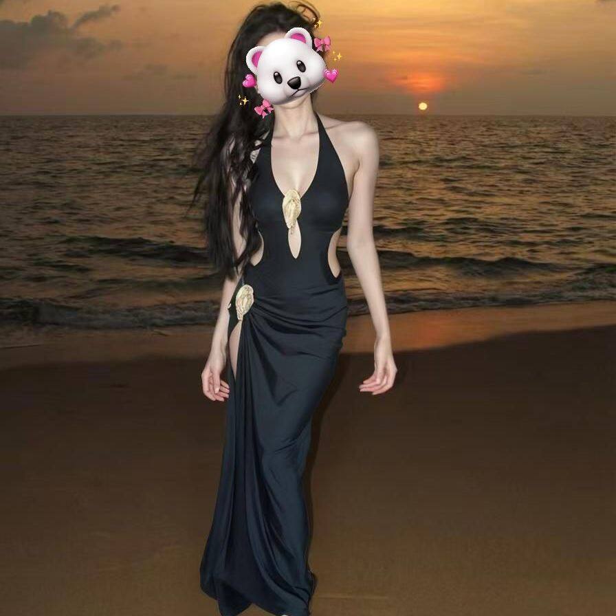 【暗夜秘境】新款露背长袖显瘦韩版性感风小众度假风沙滩连体泳衣