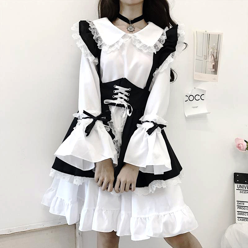 S-4XL可爱日系lolita女仆装黑白配少女连衣裙洛丽塔女装大佬套装
