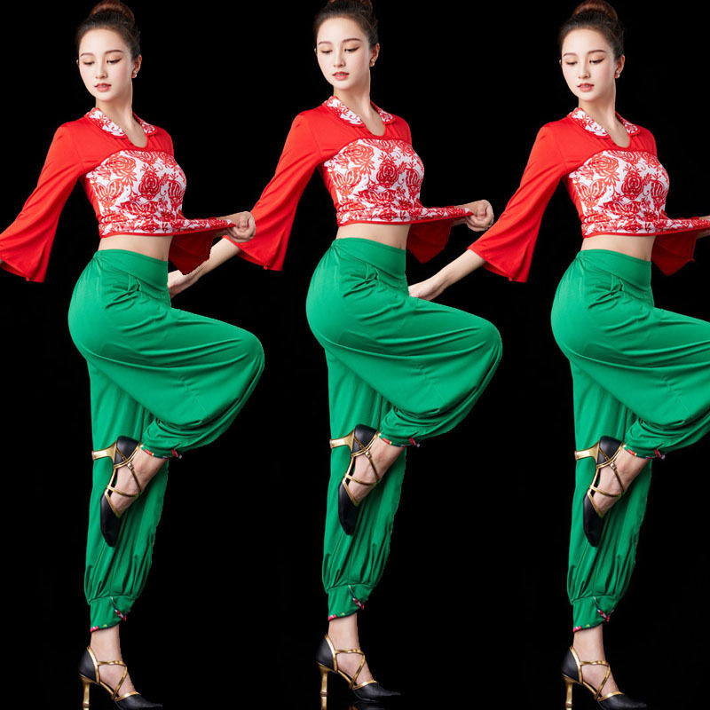 正大红广场舞服装新款套装中老年春秋表演秧歌舞团体演出比赛服装