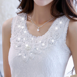 修身 春秋高端蕾丝钉珠无袖 吊带背心女新款 大码 上衣 外穿显瘦打底衫