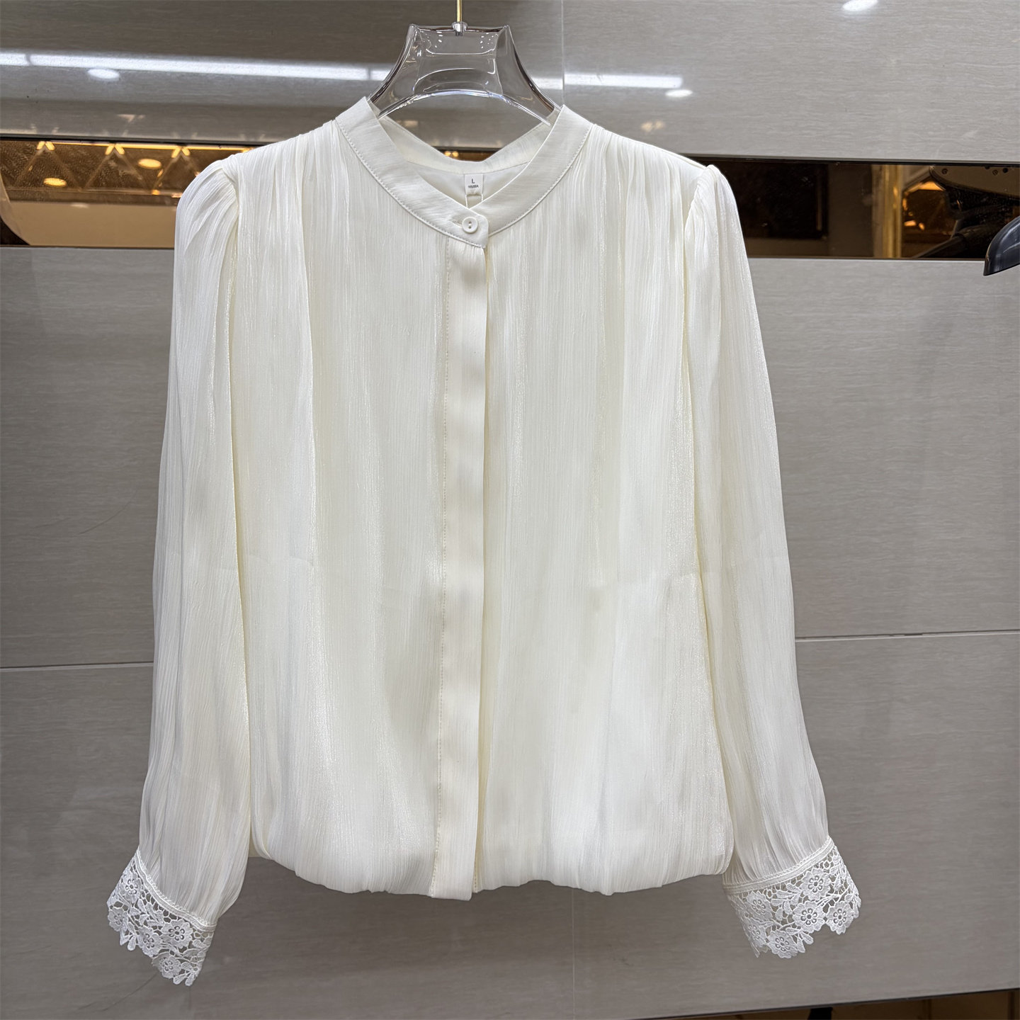 正品气质蕾丝花边衬衫女2026年春季减龄白色立领雪纺衫上衣