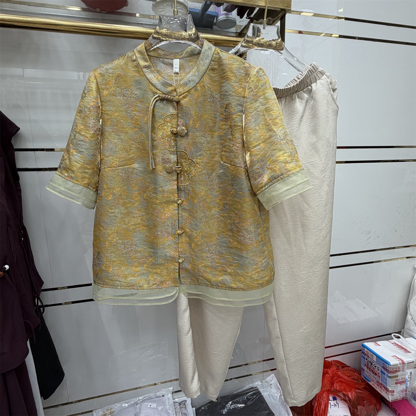 新中式风印花盘扣两件套女夏季气质时尚套装妈妈装