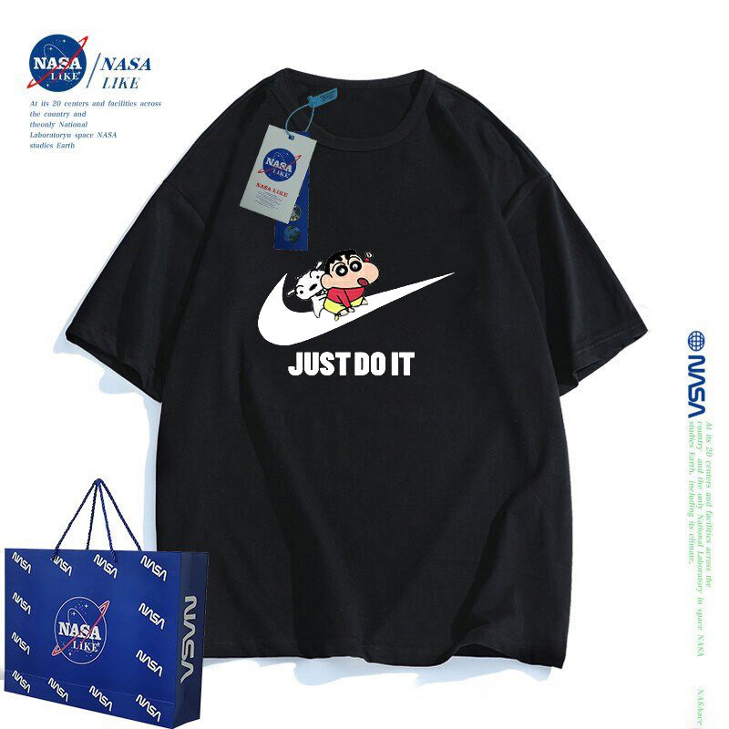 NASA联名蜡笔小新男童女童短袖t恤100%纯棉夏季潮牌儿童中大童装