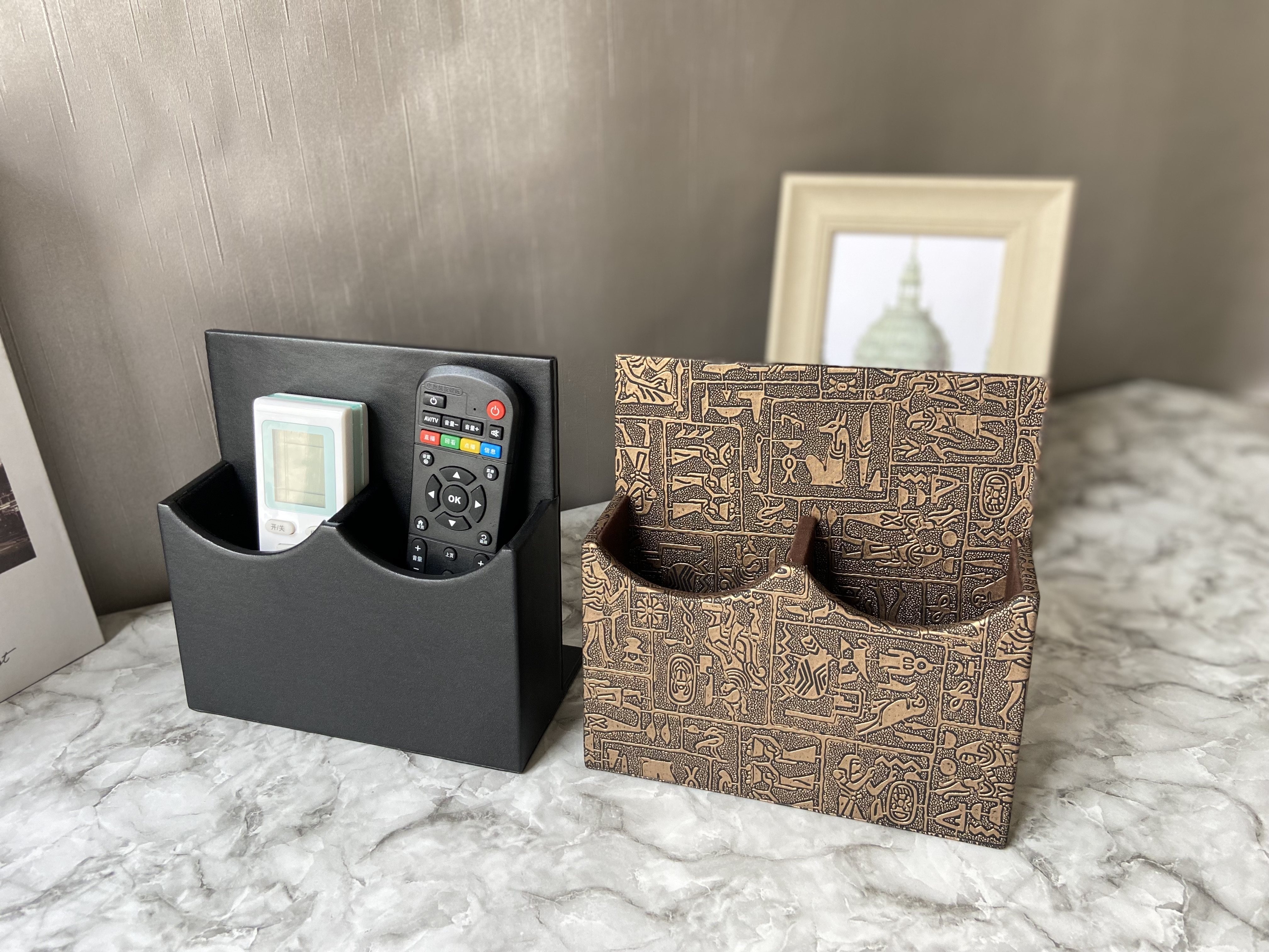 星级酒店皮具客厅KTV桌面遥控器座收纳盒黑色平纹埃及纹定制logo,收纳整理,桌面收纳盒,淘宝优惠券,粉丝福利购,淘宝优惠卷