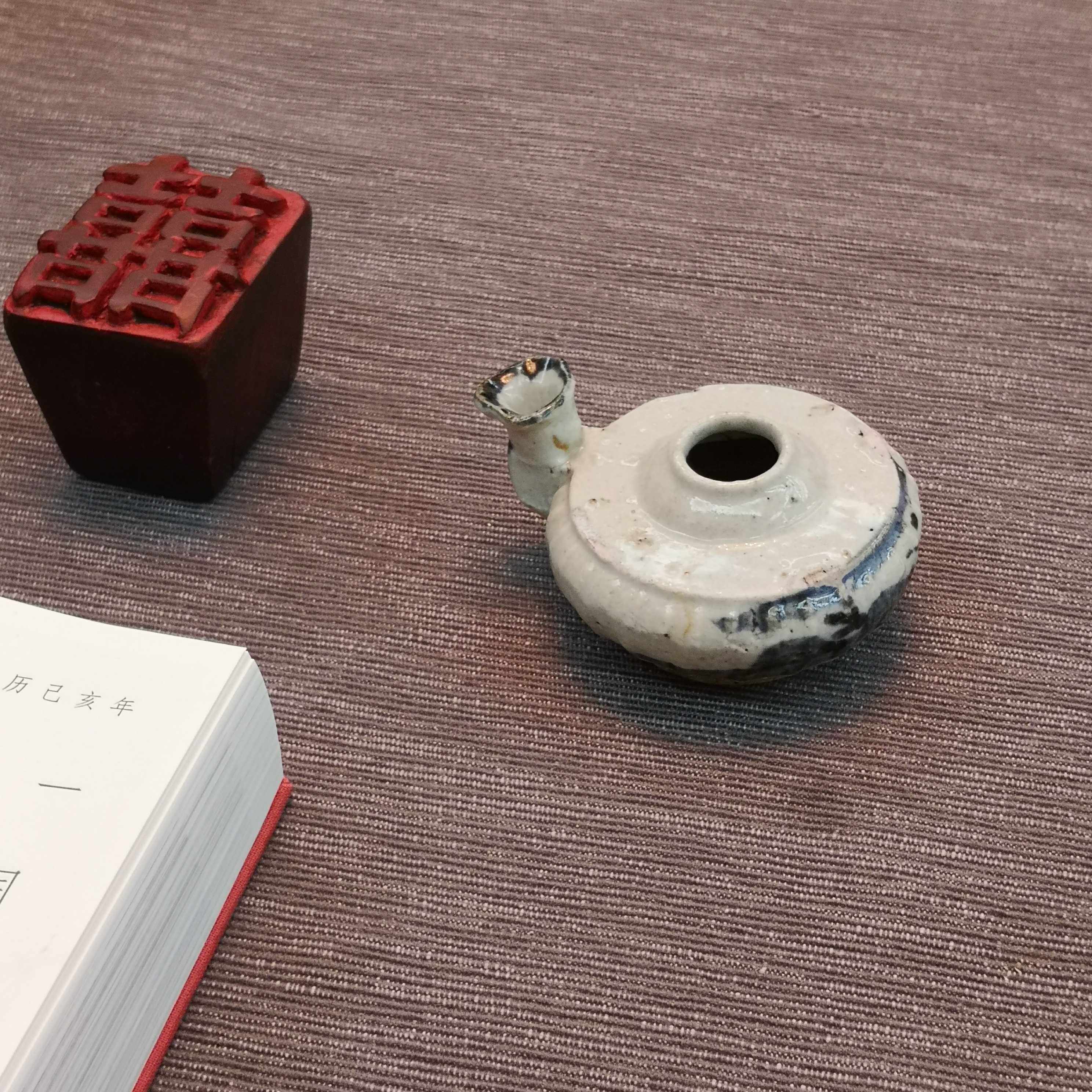 清代江南青花水注水盂文房器老物件古董瓷器新中式艺术案头摆件