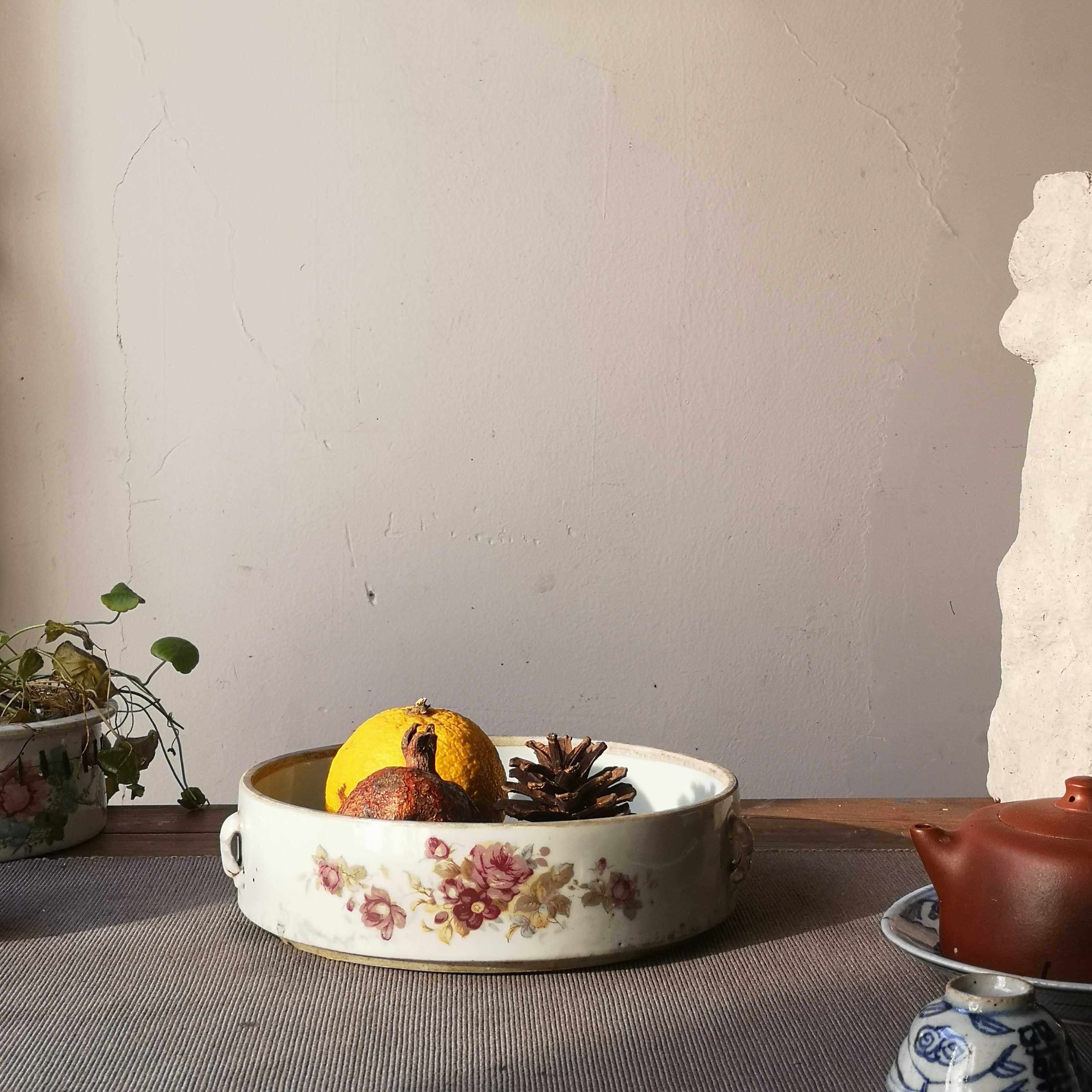 民国江南印花粉彩四系罐水仙盆茶果盘收纳老物件古董瓷器摆件6161