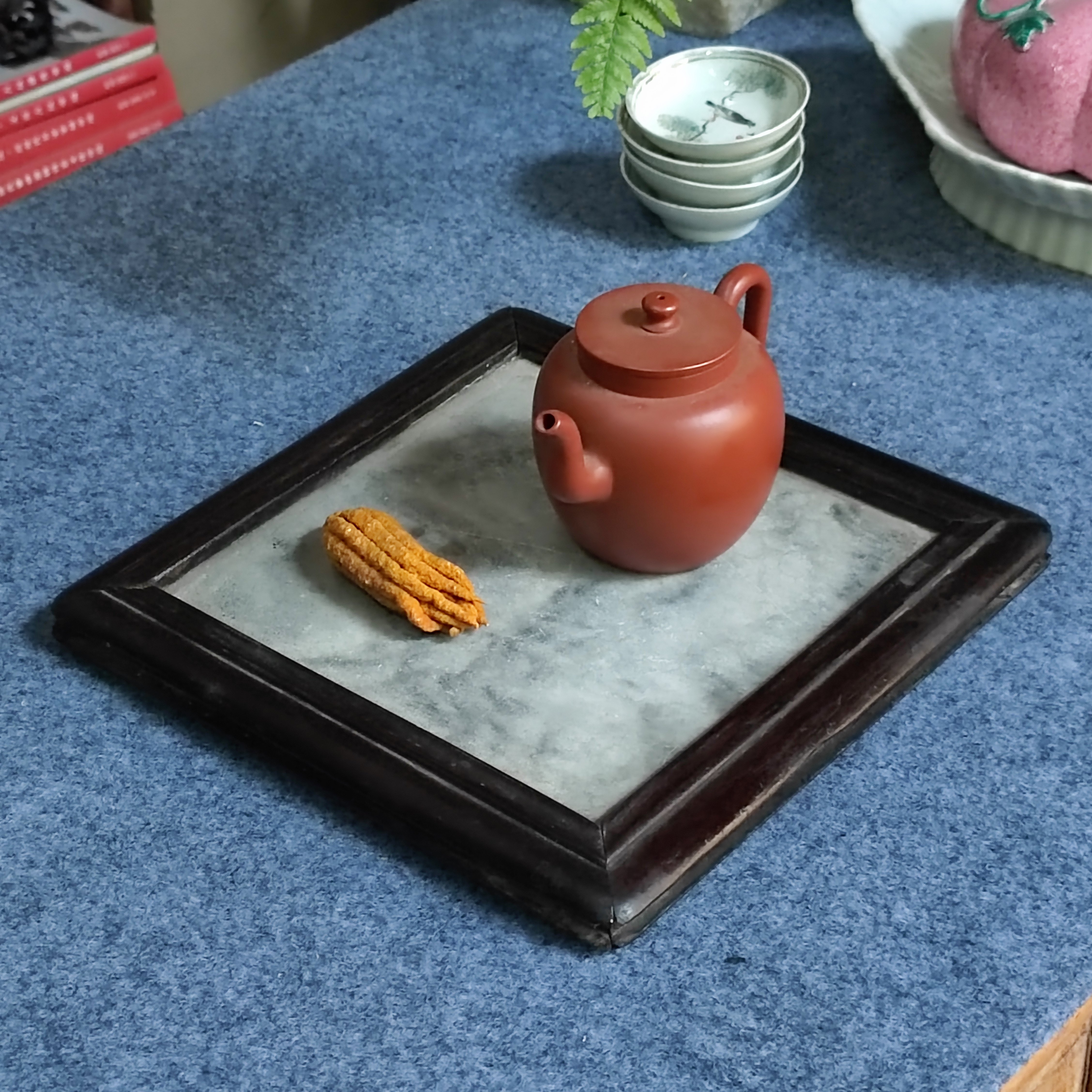 清代江南苏作老红木云石屏风壶承案头收纳摆件古董艺术