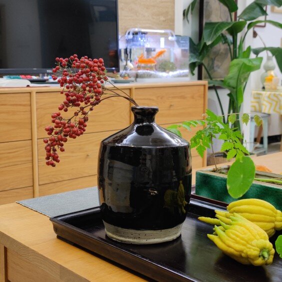 民国建国黑釉瓶花器老物件古董瓷器艺术花艺插花摆件