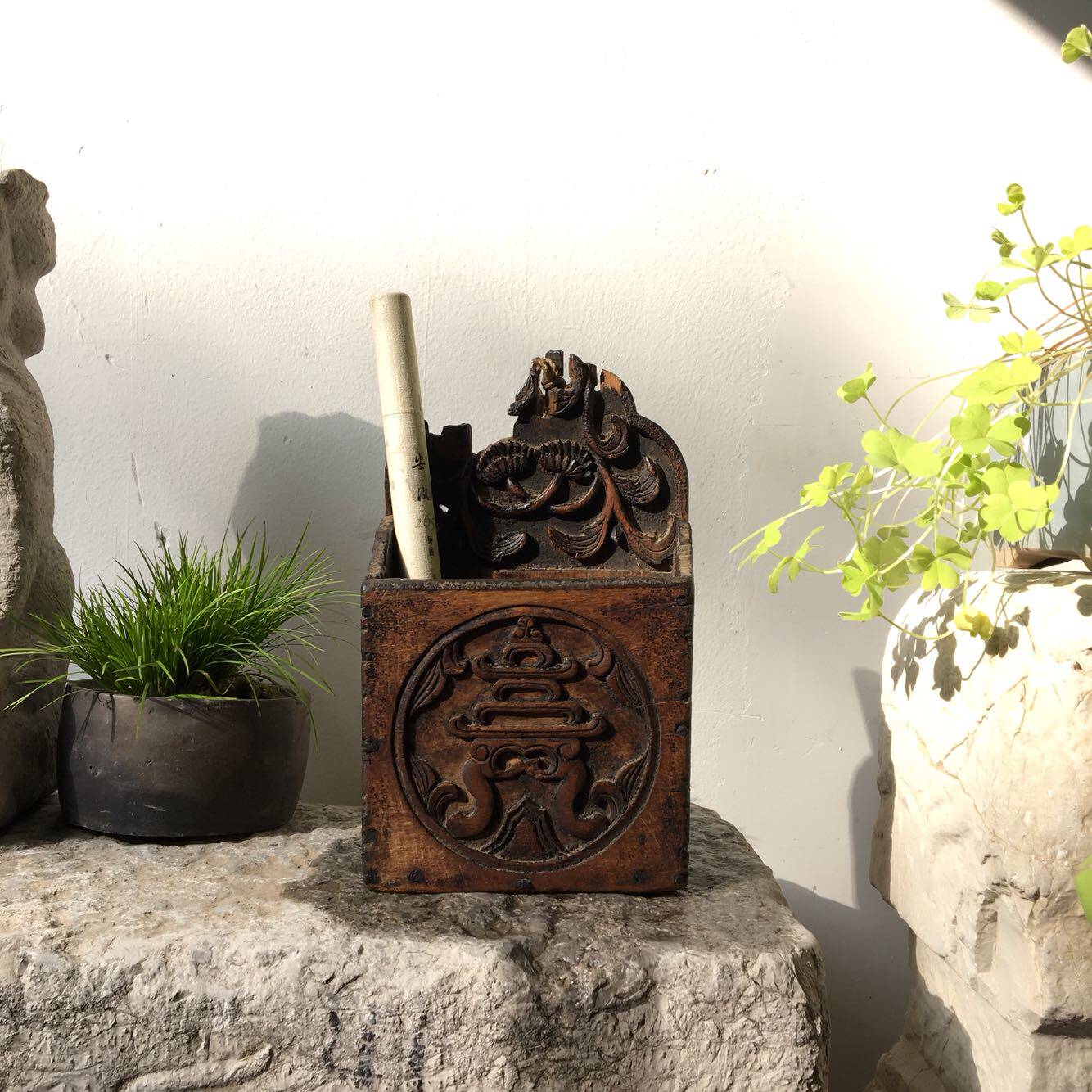 清代江南楠木寿字筷笼花器笔筒收纳老物件古董新中式案头摆件9731