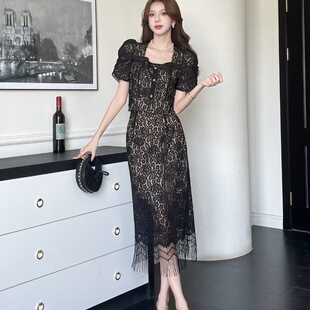 气质方领流苏蕾丝半身裙两件套潮 小香风韩版 名媛时尚 套装 裙女夏季