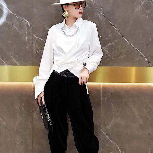 长袖醋酸衬衣链条宽松开衫