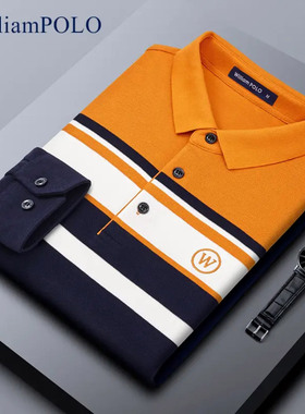 【双面纯棉】英皇保罗polo衫男商务长袖t恤中年爸爸男装通勤上衣