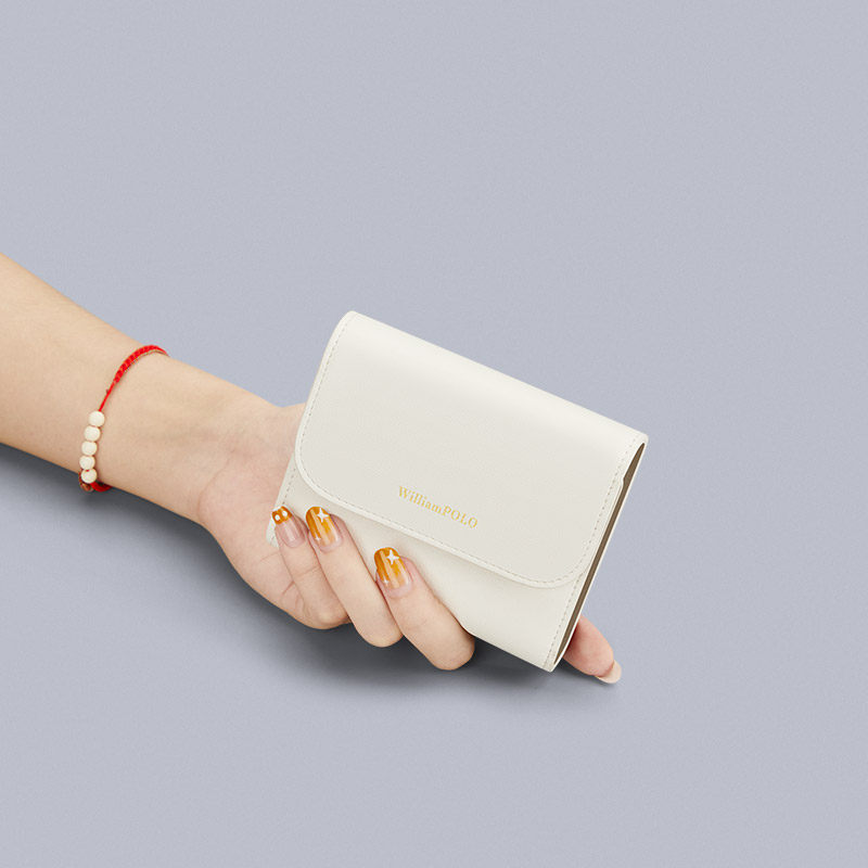 英皇保罗真皮钱包女士2023新款零钱包女折叠小包皮夹简约可爱卡包