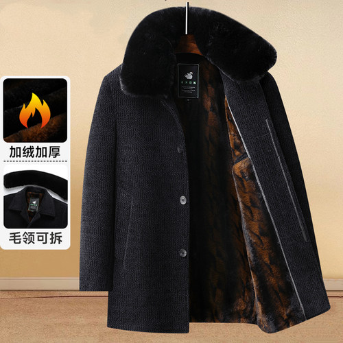 中老年男士加绒加厚毛呢大衣