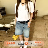 女夏季 复古牛仔五分裤 橘子树在哪儿美式 简约直筒显瘦 限时价