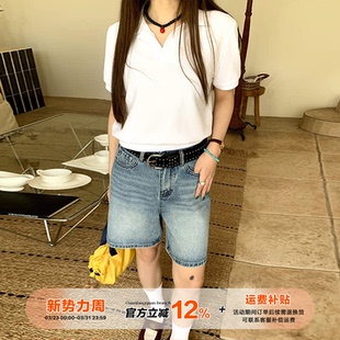 女夏季 复古牛仔五分裤 橘子树在哪儿美式 简约直筒显瘦 限时价