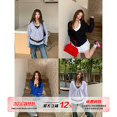 橘子树在哪儿大V领长袖 清仓价 t恤女秋外搭纯欲显瘦气质上衣