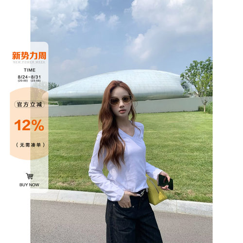 橘子树在哪儿v领竹节棉长袖t恤女