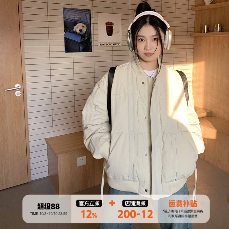 橘子树在哪儿设计感中性羽绒服外套女秋冬宽松国潮百搭飞行服夹克