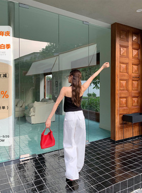 橘子树在哪儿复古白色牛仔裤女夏季提臀垂感遮肉宽松显瘦拖地裤子