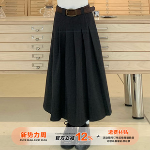 橘子树在哪儿学院风毛呢百褶半身裙女秋冬高腰a字长裙