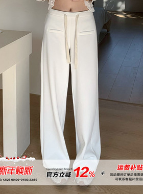 【清仓价】橘子树在哪儿白色加绒休闲裤女冬季慵懒风显瘦抽绳卫裤