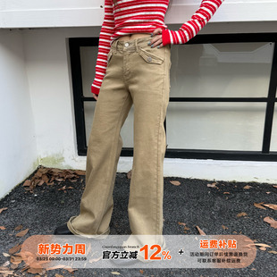 松弛感直筒显瘦休闲拖地裤 女秋季 复古微喇牛仔裤 橘子树在哪儿美式