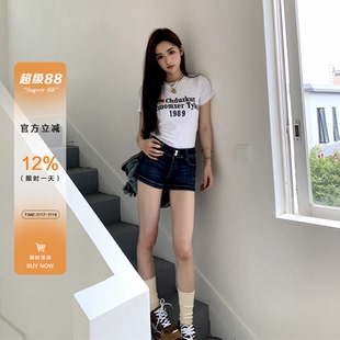 橘子树在哪儿复古双扣牛仔短裤女款夏季提臀显瘦弹力辣妹女团热裤