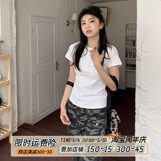 橘子树在哪儿 纯色简约短袖正肩小白T女夏修身体恤百搭半袖短上衣