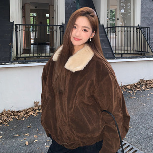 橘子树在哪儿复古皮毛一体外套女冬季款加厚高级感机车皮夹克上衣