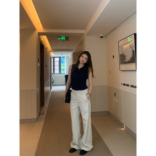橘子树在哪儿复古翻盖西装裤女夏季简约直筒长裤显瘦百搭休闲裤子