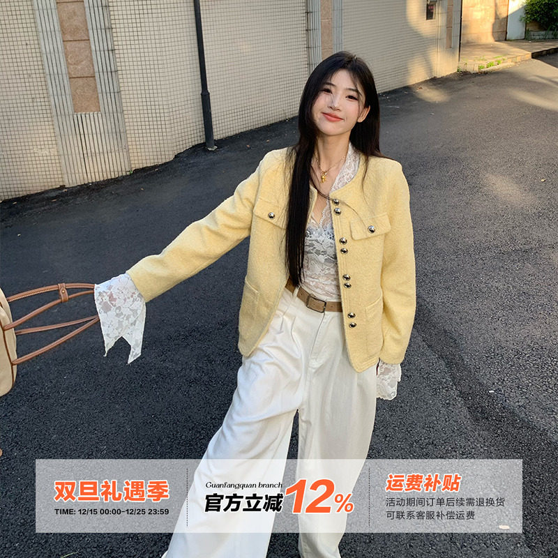 橘子树在哪儿小香风奶黄色外套