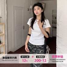 橘子树在哪儿 纯色简约短袖正肩小白T女夏修身体恤百搭半袖短上衣