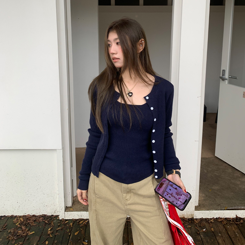 橘子树在哪儿韩系排扣针织开衫女