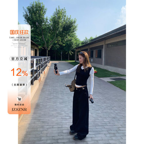 橘子树在哪儿美式复古黑色牛仔裤