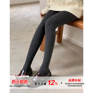 橘子树在哪儿波点加绒连裤 袜女秋冬不掉裆外穿弹力提臀显瘦打底裤