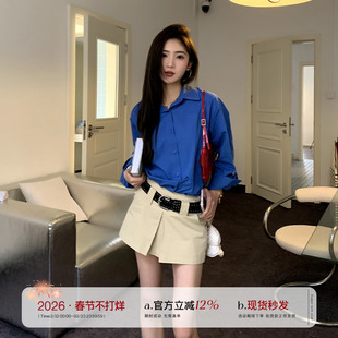 橘子树在哪儿韩系polo领蓝色衬衫女春季薄款防晒显瘦气质外搭衬衣