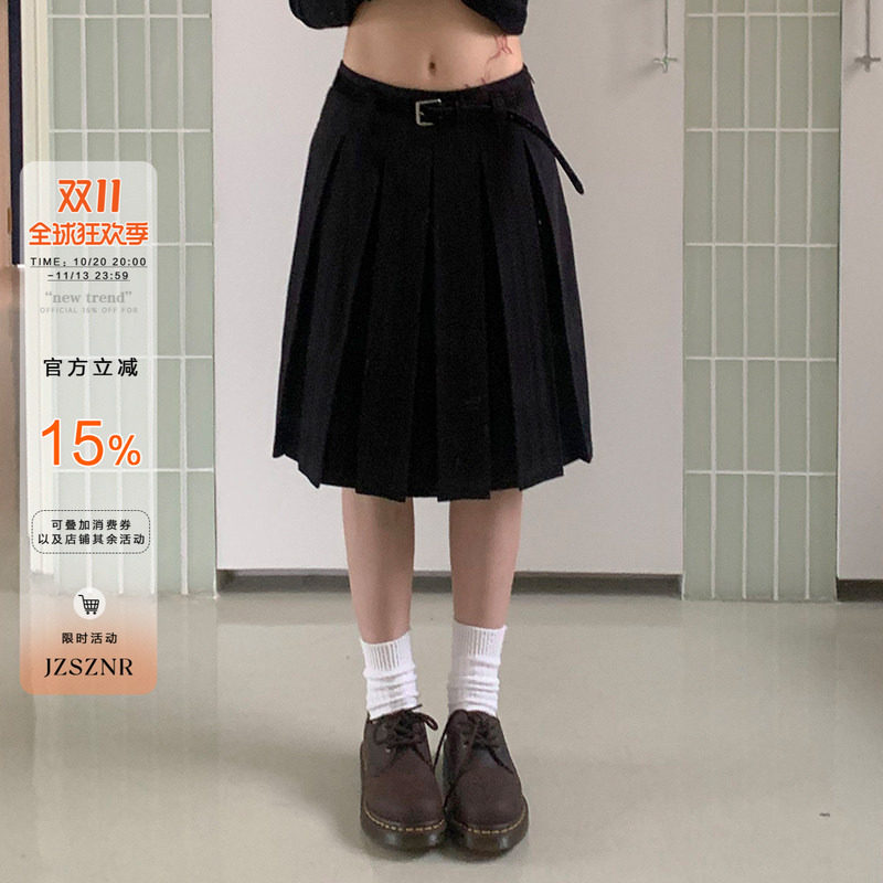 橘子树在哪儿黑色五分半身裙女春夏学院风百搭显瘦气质a字百褶裙